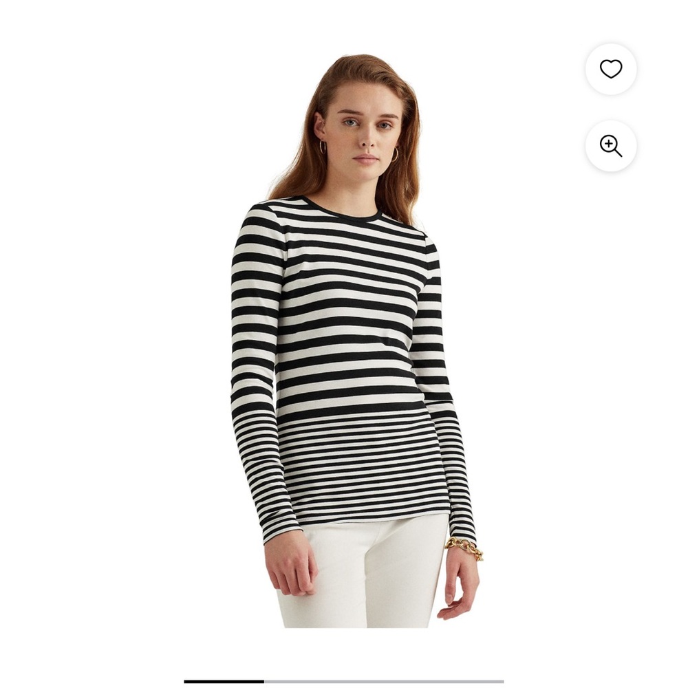 Sz M LAUREN RALPH LAUREN WOMENS LONG SLEEVE STRIPPED CREW NECK